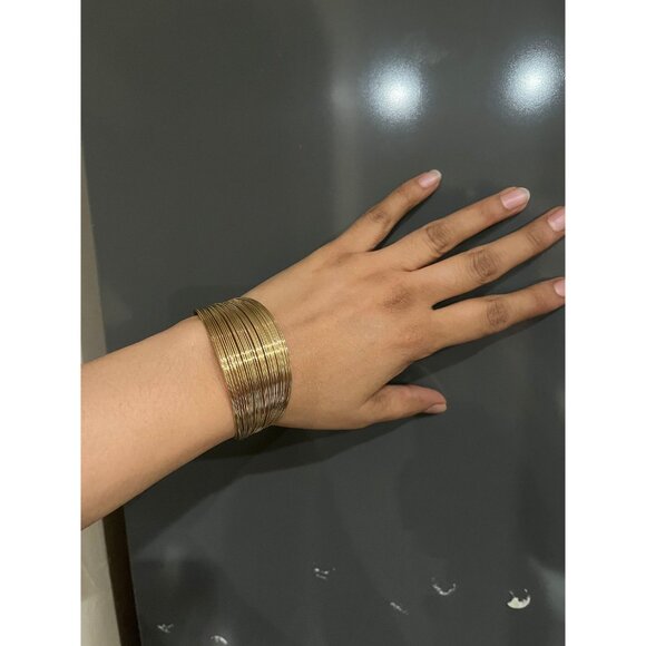 Gold cuff bracelet bangle layers chunky statement bold elegant pageant wedding - Picture 5 of 7